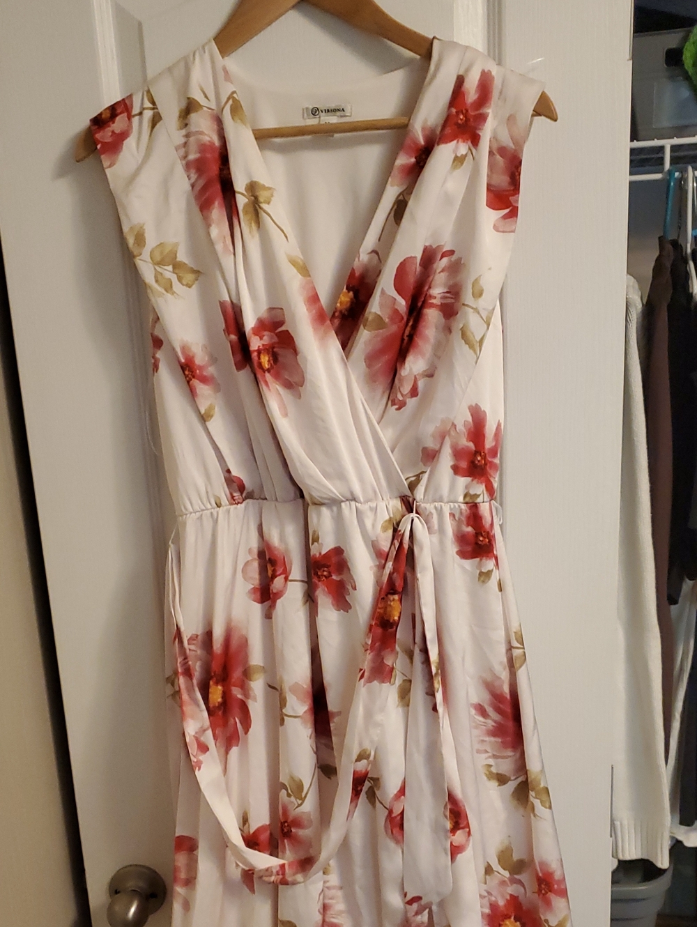 Versona White Midi Wrap Dress with Rose Floral Print